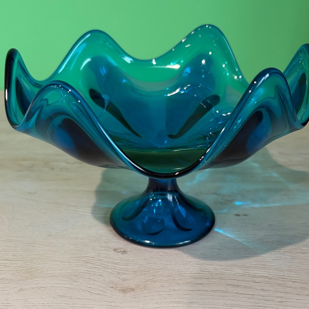 Vintage Vikings Glass MCM Bluenique Pedestal bowl